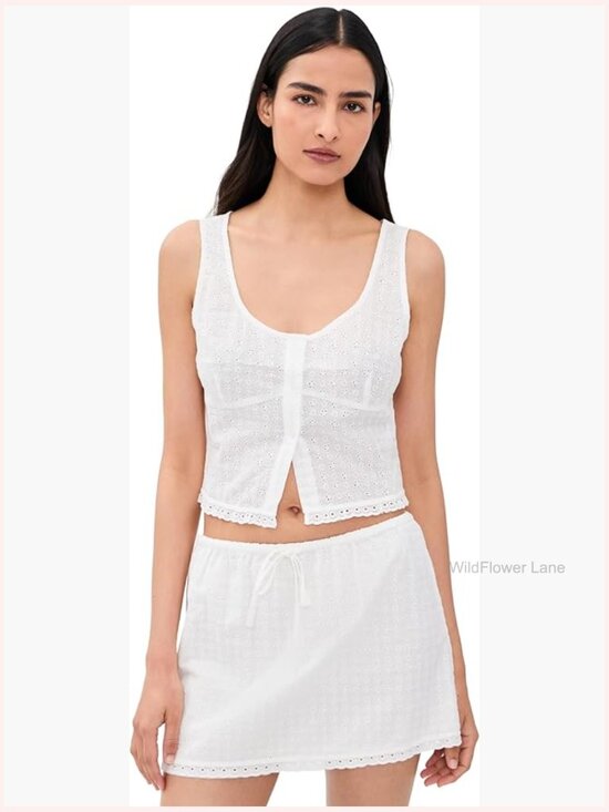 Tops - Eyelet Tank Top with Ruffle Trim